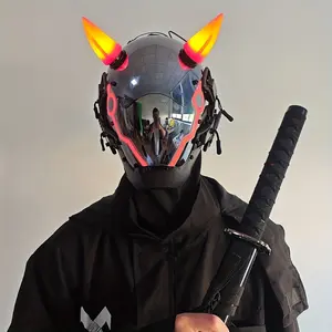 Cyberpunk Adult Mask, Cool Horn LED Lights Futuristic Science Fiction Gothic Mask Helmet, Halloween/Festival Party Accessories Role Playing Props
