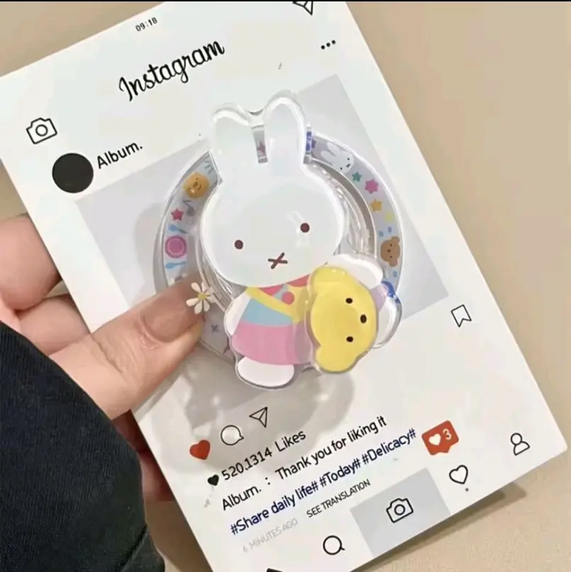 Kawaii Miffyi Rabbit Colorful Magnetic Phone Stand | Cartoon Telescopic Portable Stand Magnetic Mobile Phone Airbag Stand Girl Birthday Gift