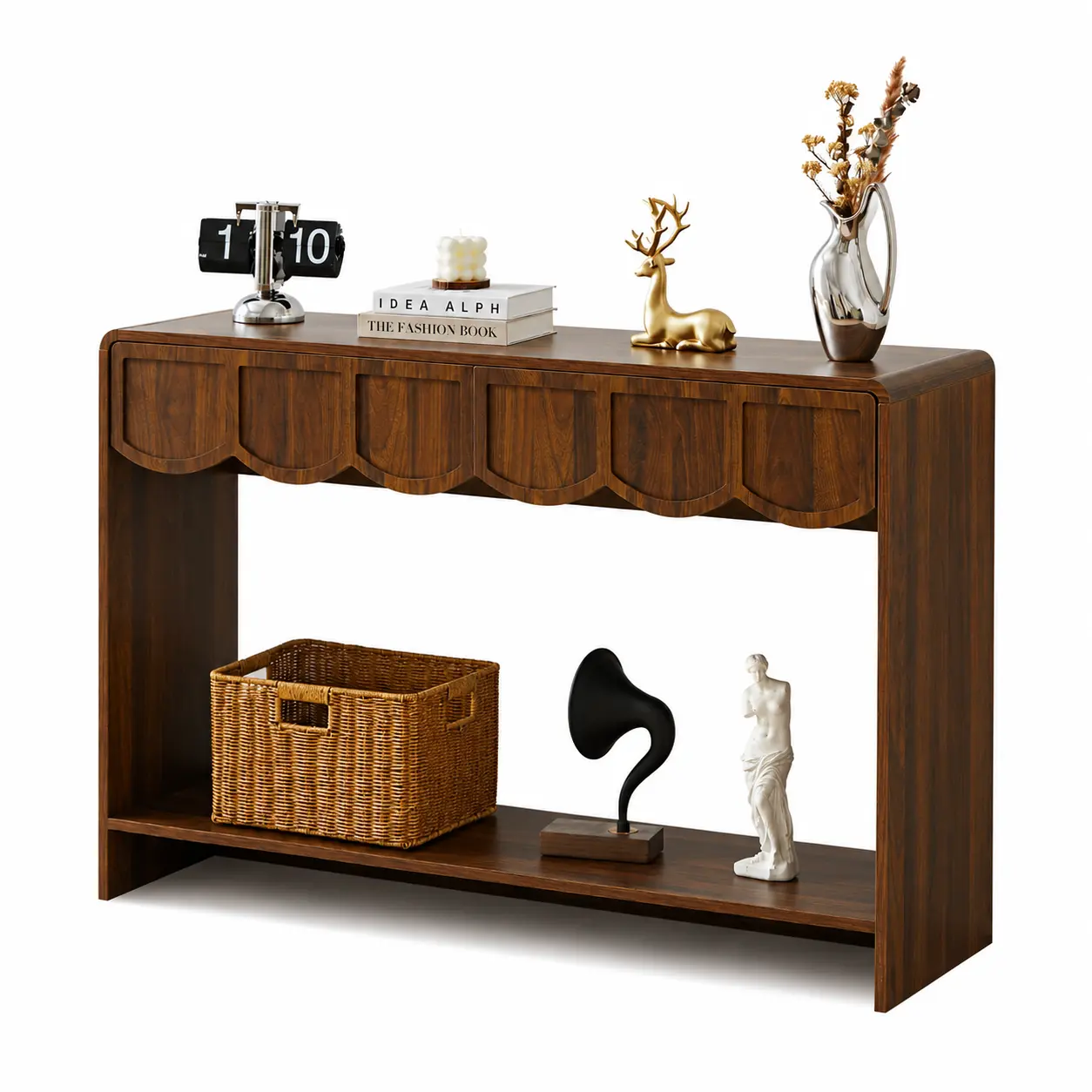 Giratree 43” Mid Century Console Table with Drawers, Narrow Entryway Table with Storage Shelves for Living Room, Hallway & Behind Sofa