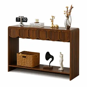 Giratree 43” Mid Century Console Table with Drawers, Narrow Entryway Table with Storage Shelves for Living Room, Hallway & Behind Sofa