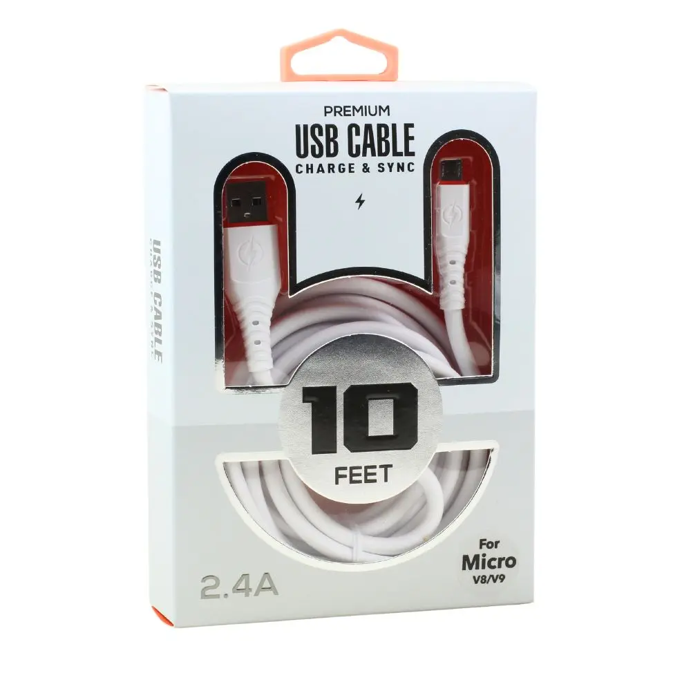 Micro V8V9 2.4A Heavy Duty Soft Flexible Silicone Charge & Sync USB Cable 6FT/10FT, Strong Rubber Coating, Fast Data Transmission, Universal Compatibility, OD 5.0mm, Charge Cable for Multiple Devices – Fits Universal Cell Phone, Device and More