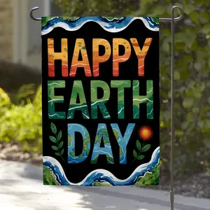 Happy Earth Day Garden Flag Nature Typography Outdoor Banner, Abstract Earth Day Yard Decor, Eco Friendly Garden Double Sided