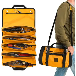 Heavy Duty Tool Roll Bag Organizer - Travel roll up tool bag with 6 Zip Organizer Pouches - Compact Portable Tool Bags for Men, Contractors, Plumbers, Electricians - Man Gifts for Dad