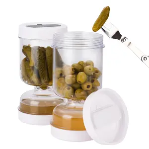 Flip Pickle Jar with Strainer – Leakproof Food Storage Container, Separate Wet & Dry Snack Jar for Olives, Pickles, Fruits