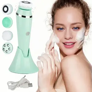 1pc Facial Cleansing Brush Rechargeable,Electric Face Scrubber for Deep Cleansing Brush for Men & Women, Exfoliating,Face Massaging,3 Speeds Adjustable Water Resistant Face Brush Cleanser with 4 Brush Heads best gift squishy
