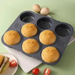 8-Grid Burger Bread Baking Mold, Non-Stick Silicone Bread Mold, Household Baking Tool for Home Kitchen, Silicone Molds, Baking Supplies