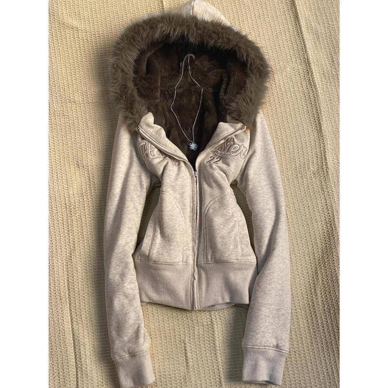 Y2k Aesthetic Vintage Fur Patchwork Hoodies Autumn Grunge Letter Embroidery Hoody Streetwear Cropped Zipper Sweatshirt Jackets Y2k Aesthetic Vintage Fur Patchwork Hoodies Autumn Grunge Letter Embroidery Hoody Streetwear Cropped Zipper Sweatshirt Jackets