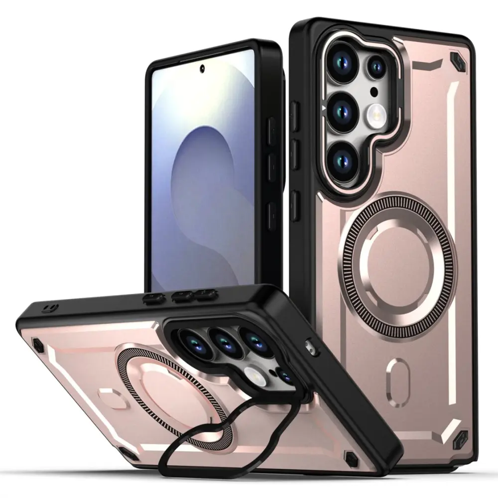 Flip Lens Stand Armor Magnetic Case For Samsung S25 Edge S24 Ultra Plus A56 A36 A26 Dual Layer Protection Military Bumper Cover