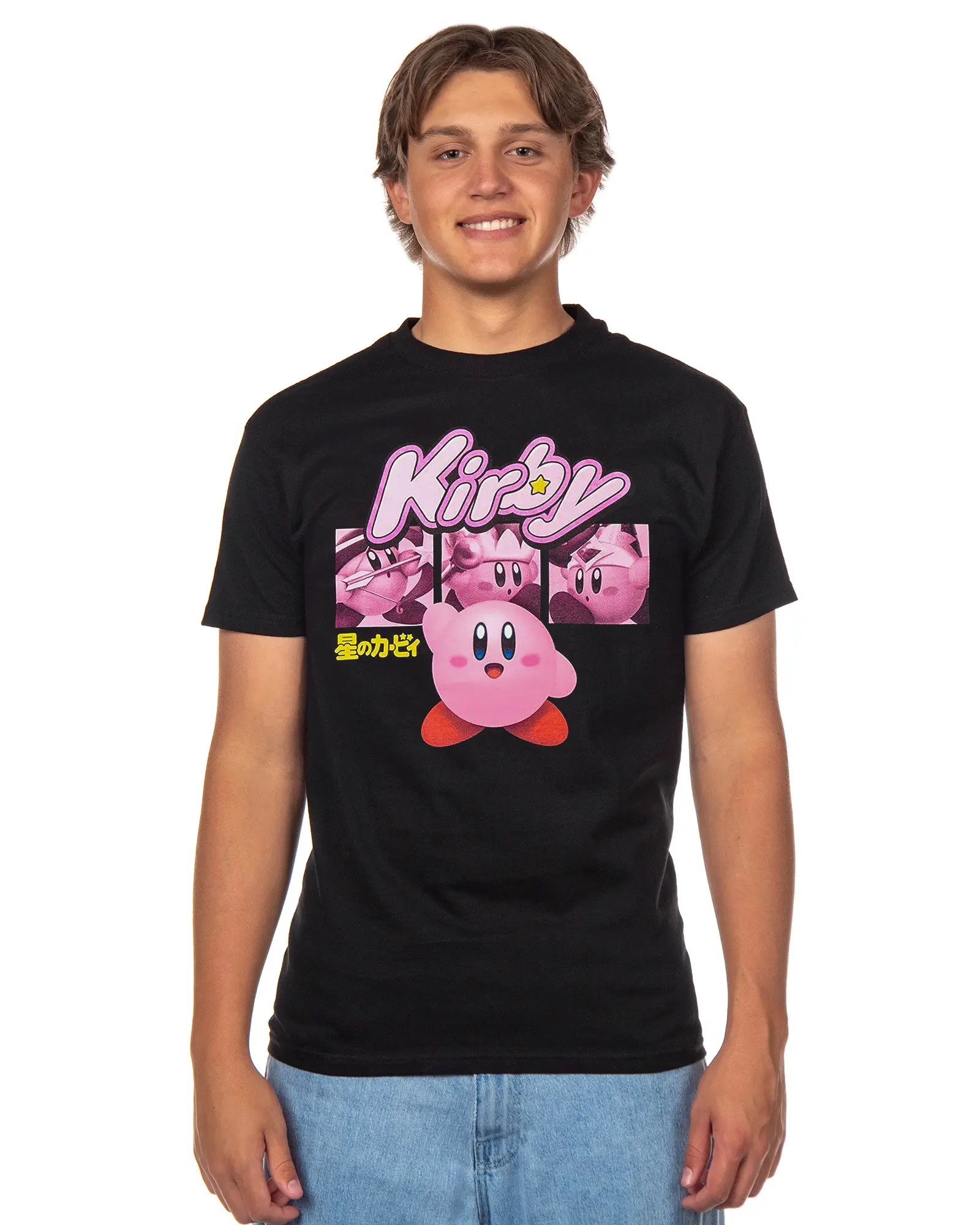Men's Kirby Graphic T-Shirt, a Casual Short Sleeve Round Neck Design in Breathable 100% Cotton Fabric with Multi-Pose Character Print, Shortsleeve, Tee, Outfits, Menswear, Hem, Classic, Soft, Character Graphic Men's Short-Sleeve T-Shirts