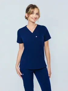 Rose One-Pocket Womens Navy Scrub Top