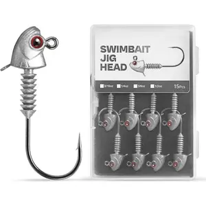 Swimbait Jig Heads with Stacked Cone Keeper, Minnow Style Eye Fishing Jighead 3/16 1/4 3/8 1/2oz (15 PCs)