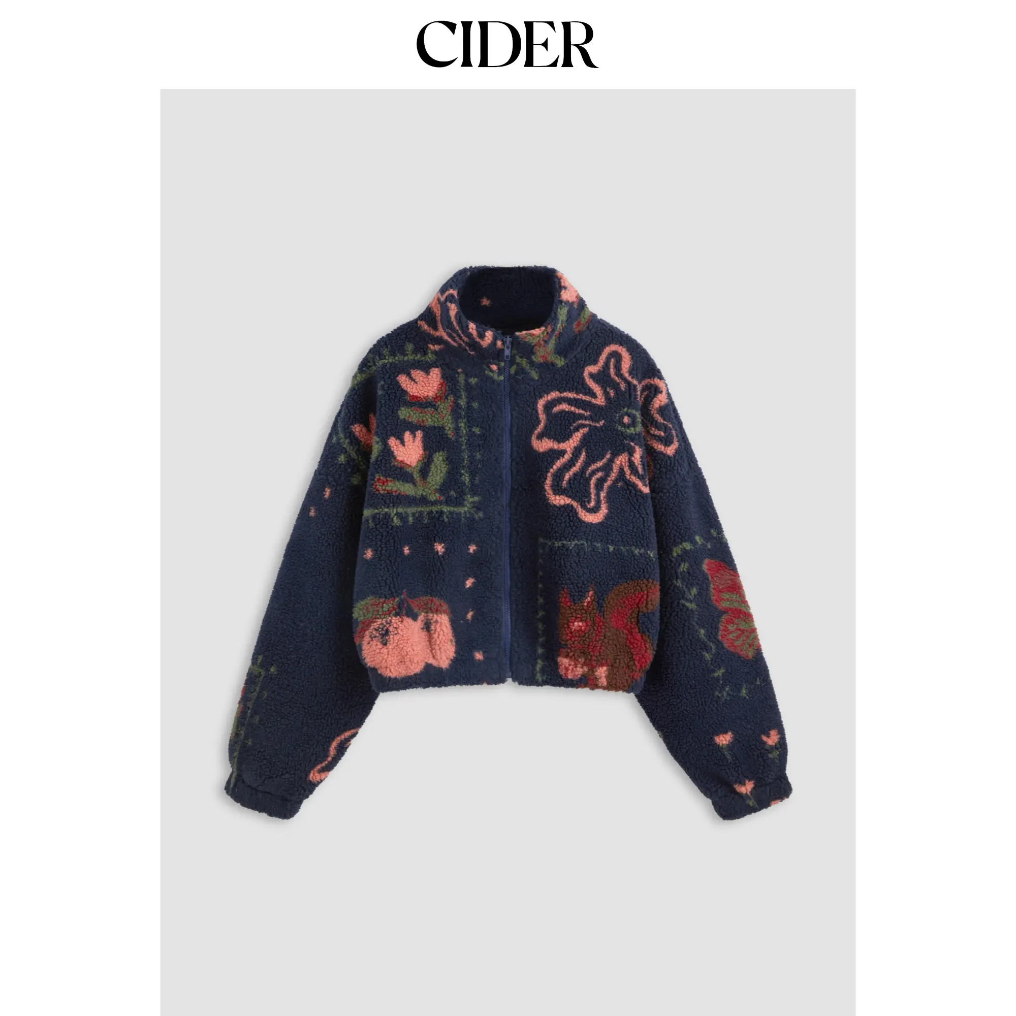 Cider Fleece High Neck Graphic Zipper Jacket