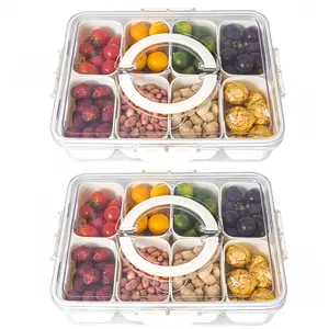 [Springtok] Divided Serving Tray with Lid and Handle - Snackle Box Charcuterie Container for Portable Snack Platters - Clear Organizer for Candy, Fruits, Nuts & Snacks, Perfect for Parties, Entertaining, Kitchenware Storage, Travel Modern meal containers