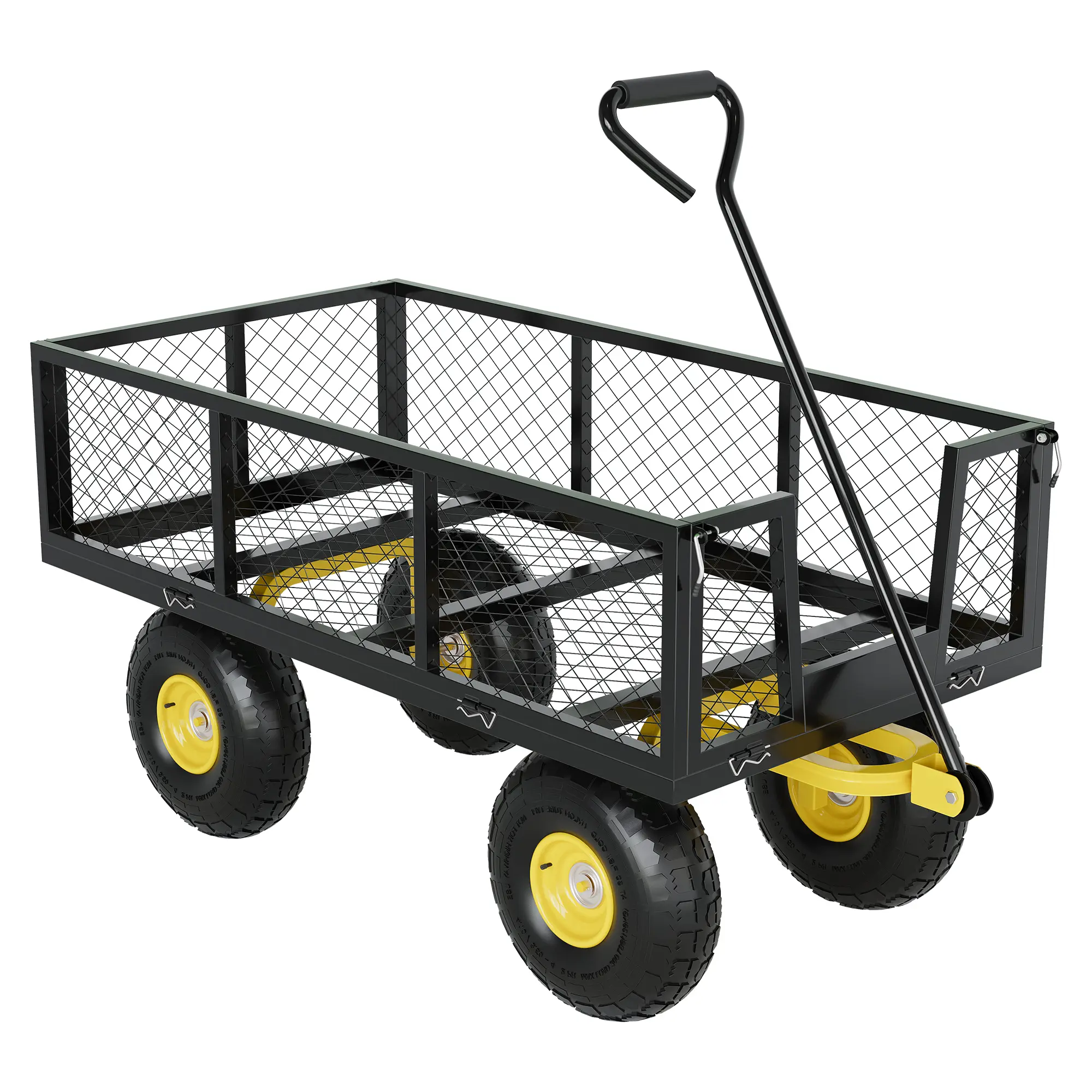 1200lb Collapsible Garden Dump Cart, 3-in-1 Heavy-Duty Steel Pullable Utility Cart with 13" Silent Rollers, Mesh Sides for Soil, Tools, Plants - SummerVibes Outdoor Gardening Trolley, Collapsible Garden Cart, Steel Frame
