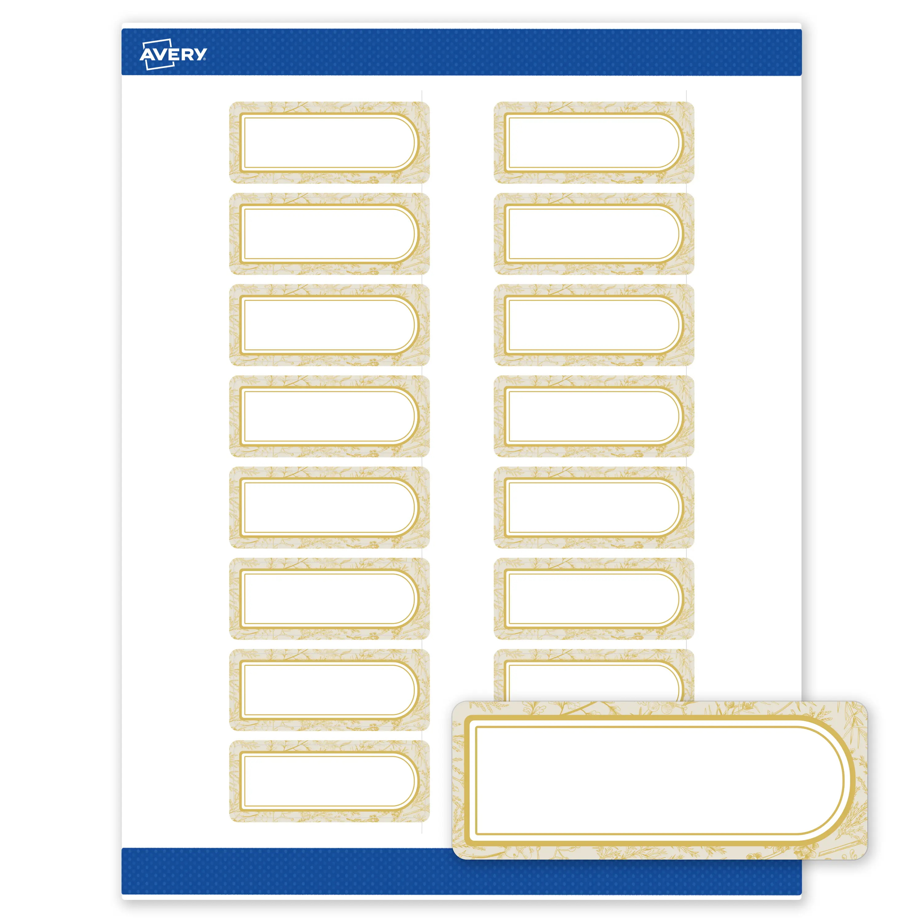 Avery Printable Address Labels, 1" x 2-5/8", Matte White, Pre-printed Arched Metallic Gold Florals Design, Rectangle, Sure Feed Technology, Laser & Inkjet Compatible, 320 Total