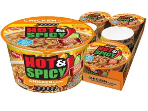 Nissin Hot & Spicy Ramen Noodle Soup, Chicken, 3.32 Ounce (Pack of 6) Japanese cuisine Instant Food