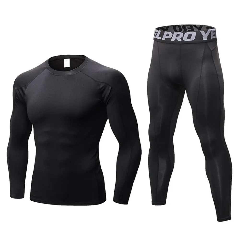 Mens Compression Long Sleeve Tops & Pants Breathable Quick-Dry for Running Gym Sports Activities Tight Leggings Athletic Tracksuit Athleisure Wear Training Clothes Sporty Style Outfits Sweat Suit Set Stretchy Suit Set
