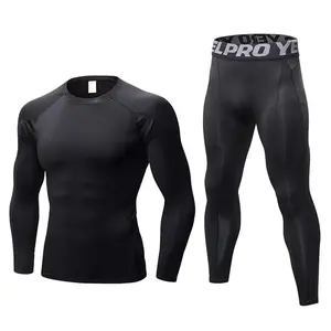 Mens Compression Long Sleeve Tops & Pants Breathable Quick-Dry for Running Gym Sports Activities Tight Leggings Athletic Tracksuit Athleisure Wear Training Clothes Sporty Style Outfits