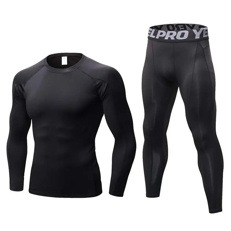 LANBAOSI Men's 2-Piece Compression Sweat Suit Set - Breathable, Quick-Dry, Stretchy Fabric Long Sleeve Top & Tight Leggings for Running, Gym - Athletic Set, Performance Enhancing 2-Part Men's Sports Sweat Suit, Stretchy Suit Set