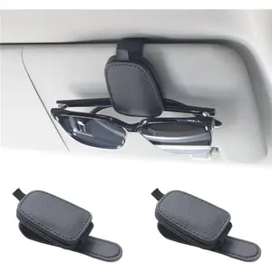Magnetic Sunglass Holder for Car Visor (2 Pack) – PU Leather Glasses Clip, Car Sun Visor Organizer for Eyeglasses, Card & Ticket Clip, Universal Fit Auto Interior Accessories for SUV Truck, Sunglasses Storage Clip for Vehicle,glasses holder,Car accessory