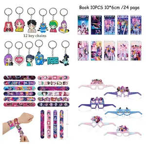 Korean Cartoon Girl Group Party Supplies One-Stop Set, Birthday Must-Have Small Gifts, Four-Piece Set of Keychains, Notebooks, Decorative Glasses, and Bracelets; includes 12 keychains, 12 decorative glasses, 12 bracelets, and 10 notebooks, so everyone has