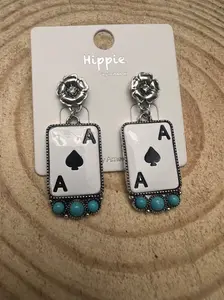 Ace of Spades and Faux Turquoise Earrings - 2 inch drop