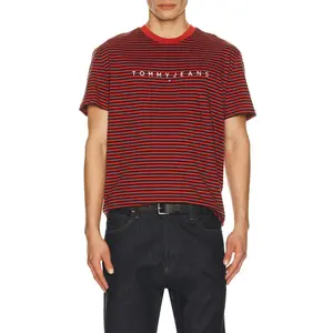 Tommy Jeans Linear Stripe Tee in Terracotta Red Stripe Unisex