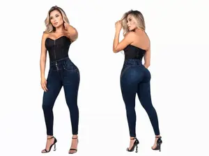COLOMBIAN WOMAN'S FIVE BUTTONS JEANS WITH INTEGRATED GIRDLE