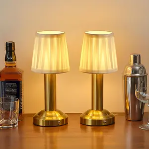 Mini Cordless Table Lamp 2 Pack - Small Stepless Dimmable Touch LED Lamps with Fabric Shade & 4000mAh Rechargeable Battery Operated for Bar Bedroom Dining Room