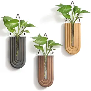 Wood Wall Planter Indoor, Propagation Station, Wooden Hanging Vase for Dried Flowers, Plant Holder, Boho Wall Décor for Living Room Rainbow U Shape (Set of 3)