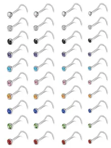 40 Pcs Nose Studs Trendy Minimalist & Colorful Style (Multiple Sizes: 3mm/2.5mm/2mm/1.5mm CZ Stones, Secure Comfortable Fit) for Women & Girls (Daily Wear, Nose Piercing Styling & Casual Looks) Accessories