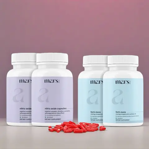 Mars Bio-Hacker Bundle - Lion's Mane & Nitric Oxide Combo for Better Stamina Performance Ashwagandha Non-GMO 3rd Party Lab Tested Enhances Energy Support Immunity Concentration