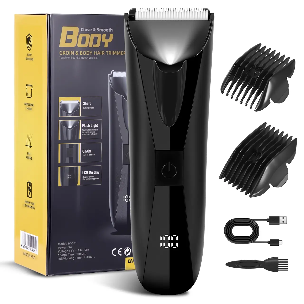 Men's Hair Removal Trimmer with LED Light, Lithium Trimmer, Electric Shaver for Body Grooming, Body Hair Trimming, Washable Razor for Sensitive Skin, Perfect Gift for Boyfriend, Rechargeable Trimmer