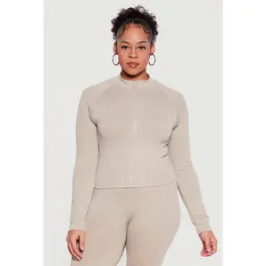 Plus Size Acid Wash Zip Front Track Jacket