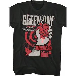 Green American Women Mens Black Short Sleeve T Shirt Punk Rock Vintage Style Graphic Tees