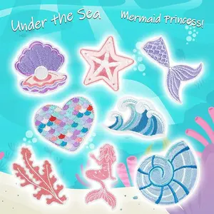 8 Pcs Little Mermaid Iron on Patches Pretty Cartoon Seashell Pearl Mermaid Tails Sew on Embroidered Applique Repair Embroidery Patch DIY Craft Accessories for Kids Girls Clothing Backpack Hat