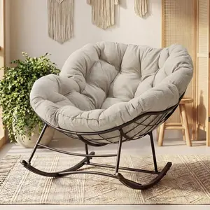 Water-Repellent UV-Resistant Olefin Rocking Chair, Oversized Egg Lounge Chair with 5.5" Cushion for Patio Living Room Garden, 450 lbs
