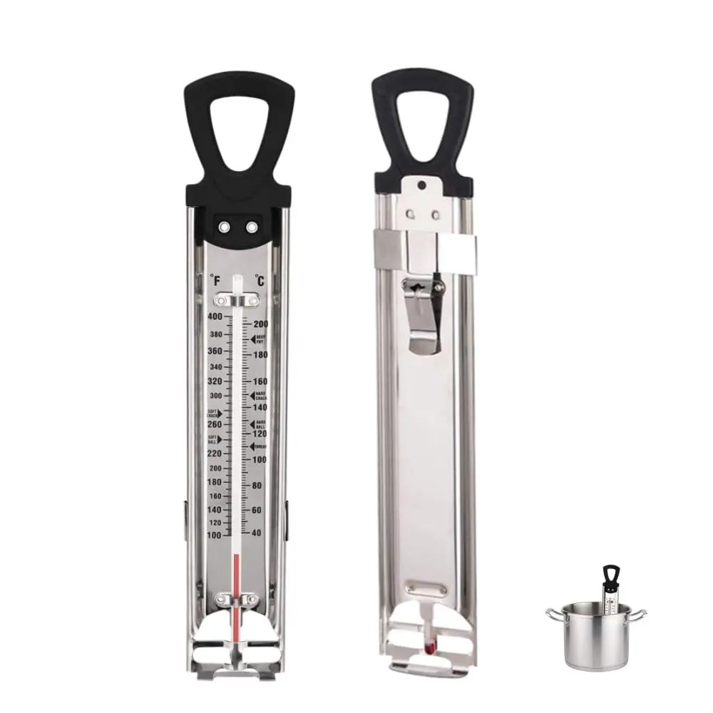 Stainless Steel Candy & Deep Fry Thermometer with Pot Clip & Handle - Analog Sugar Thermometer for Candy Making, Jam, Syrup, Oil, Chocolate, Brewing - Kitchen Cooking Food Thermometer