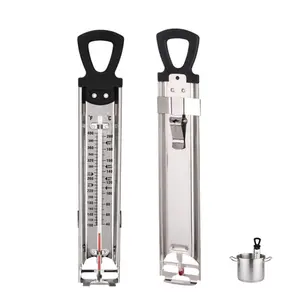 Stainless Steel Candy & Deep Fry Thermometer with Pot Clip & Handle - Analog Sugar Thermometer for Candy Making, Jam, Syrup, Oil, Chocolate, Brewing - Kitchen Cooking Food Thermometer
