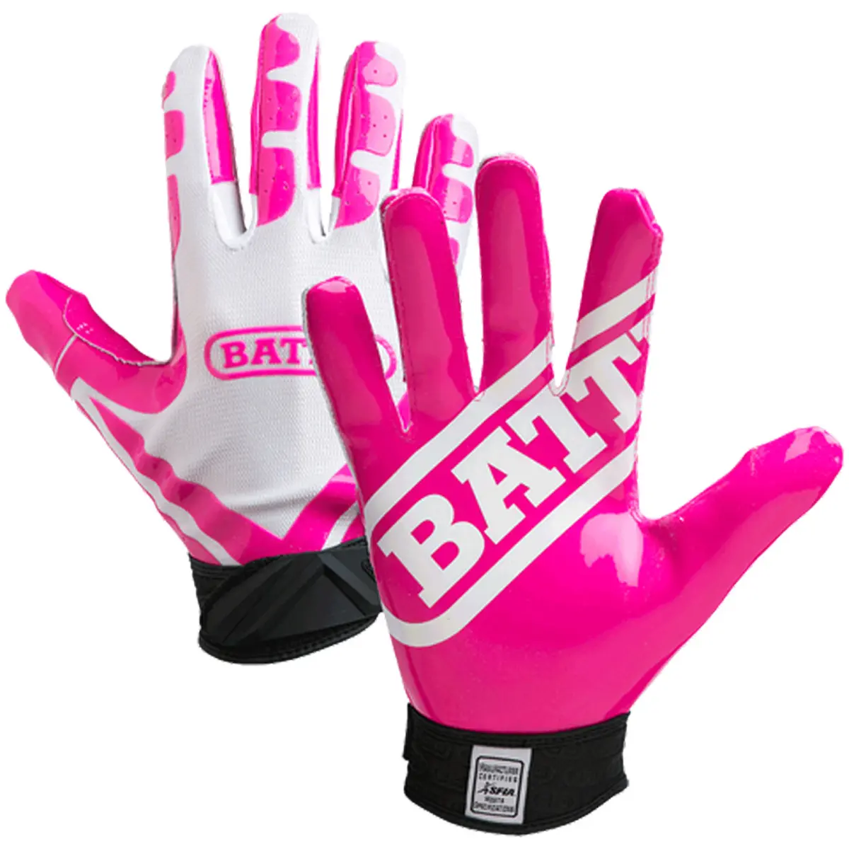 Battle Sports Ultra-Stick Receivers Football Gloves - Durable, Lightweight Sports Gloves with Adjustable Hook & Loop Closure, White/Pink, Football Accessories, Antislip Sports Gloves