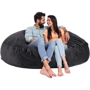 【fathersdaygift】VEVOR Bean Bag Chair Giant BeanBag Chair with Removable & Washable Cover for AdultDutch Velvet & High-Density Foam Filling Round Bean Bag with Handle and Side Pocket for Living Room BedroomBlack