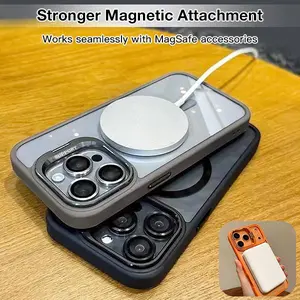 PuyaTeya Magnetic Phone Case for iPhone 14/13/12 Pro/Pro Max, Built-in Metal Camera Kickstand & Camera Lens Protective Film, Anti-Scratch/Fingerprint Shockproof , non-yellowing Acrylic Clear Phone Cover