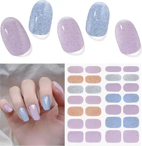 Semi Cured Gel Nail Strips | 28 pcs Gel Nails Strips for Women Work with Any UV Lamp, UV Nail Stickers for Women Home DIY Nails Art (Orchid Purple)