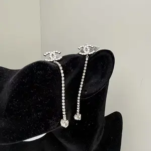 Pre-owned Chanel Silver and Resin Crystal Baguette CC Dangle Earrings 0513GIA