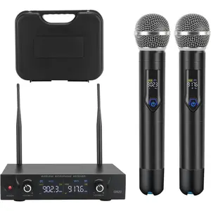 Microphone System with case, Metal UHF Dual Handheld 20 Channels Professional Cordless Mic System for Church, DJ, Karaoke,Wedding,  KTV Set (Blue)
