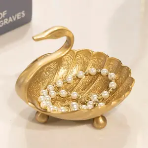 Swan Brass Jewelry Dish Tray, Home Jewelry Organizer, Jewelry Storage, Gold Decorative Ring and Trinket Holder-Decorative Trinket Dish for Rings Earrings Necklaces Bracelet Watch Keys, Birthday Mother's Day Christmas Gift for Women