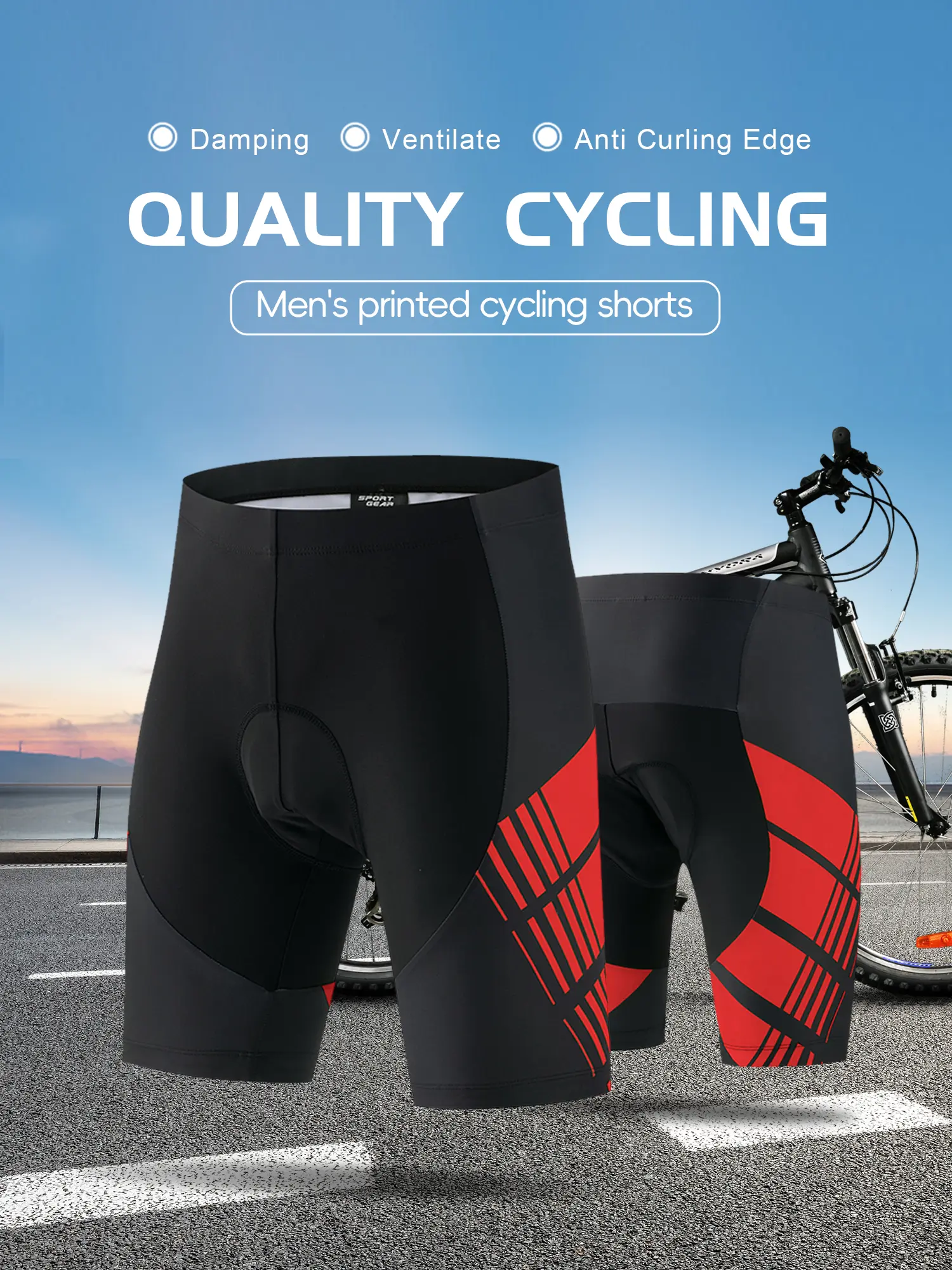Men’s breathable quick dry cycling shorts made from sweat wicking, stretchy fabric, featuring a thickened elastic quick dry seat pad. Available in multiple sports styles and colors, suitable for outdoor cycling, mountain biking, and wilderness activities.