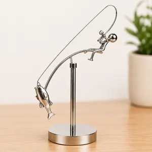 Fishing Desk Decor Metal Fisherman Sculpture Gift for Men Anglers Dad