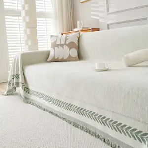 Full Sofa Slipcover Year Round Universal Dust Proof Couch Cover with Leaf Border Design