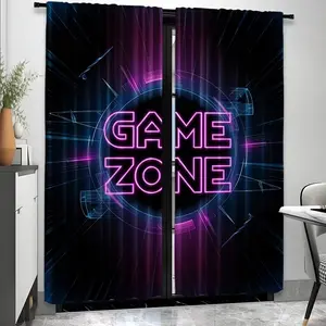 2pcs Neon Light Blackout Curtains, Modern Polyester Drapes, Easy Hang Decorative Panels, Bedroom Living Room Office, All Seasons, Home Decoration Curtain